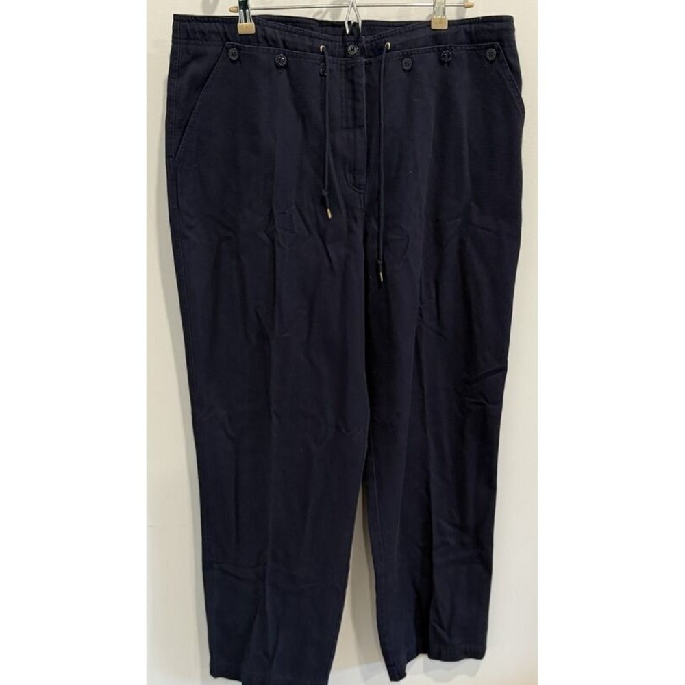 Lauren Ralph Lauren Navy Sailor Anchor Button Pants Cotton Drawstring New 18W